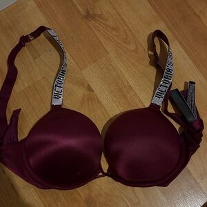 Victoria's Secret Wine Plunge Push-Up Bra with Rhinestone Straps